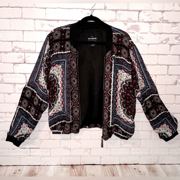 Cotton On Multicolor Women's Bomber Jacket Lightweight Unique Rare Find Size 8 - Picture 2 of 8